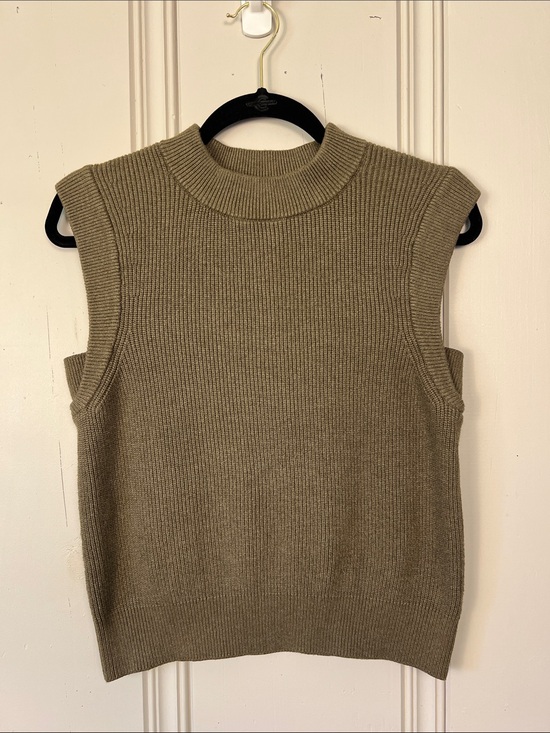 a new day Sweaters - A New Day Ribbed Sweater Vest XL Olive Mock Neck Minimalist EUC